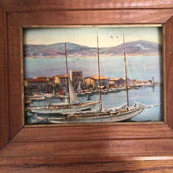 4 Vintage lithography prints lake boats ships vintage wood frame wall decors - Picture 4 of 8
